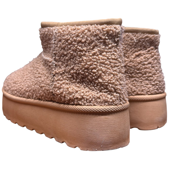 Ultra Mini Platform Boots Women's 10 Camel Teddy Cozy Booties Fleece Lined - Picture 6 of 11